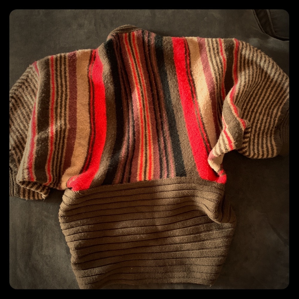 Cozy, fun, half-sleeve striped sweater.